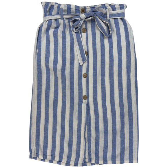 Love Tree Dresses & Skirts - Love Tree Linen L Striped Midi Skirt Blue White Paperbag Waist Nautical Beachy